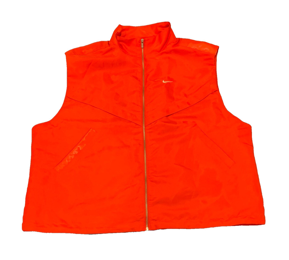 Nike Womens Oversized Windrunner Shine Vest Size L Picante Red Drawcord Hem